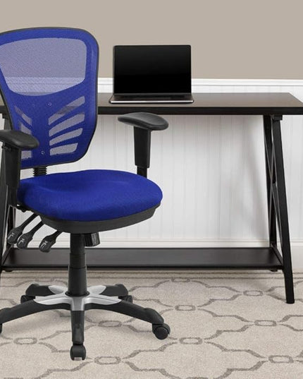 Flash Furniture Nicholas Mid-Back Swivel Office and Gaming Chair, Ergonomic Mesh Office Chair with Adjustable Lumbar Support and Height, Blue - LeafyLoom