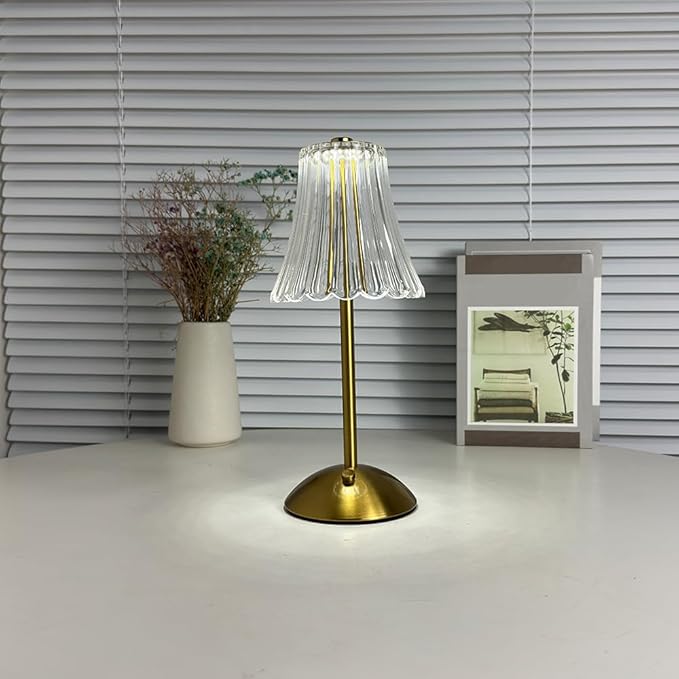 Cordless Metal Desk Lamp, Touch Sensor Control LED Table Lamp,3 Color Stepless Dimmable Battery Powered Lamp,Night Light for Kids Nursery,Bedroom/Desk/Cafe (Light Gold) - LeafyLoom