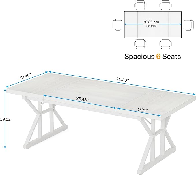 Tribesigns 70.8-Inch Executive Desk, Large Computer Office Desk Workstation, Modern Simple Style Laptop Desk Study Writing Table Business Furniture for Home Office (White, 70.8 Inch) - LeafyLoom