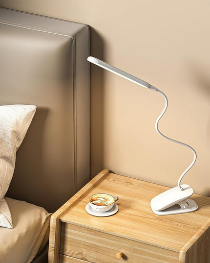 Desk Lamp, Table Lamp 1500mAh Dimmable Reading Lamp with Clamp and Type-C Charging Port, Desk Light for Home Office Reading Working Studying Gooseneck Adjustable Flexible - White - LeafyLoom
