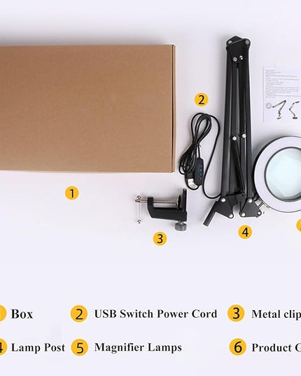 Desk Lamp with Magnifier and 3 Color Modes, 8X Magnification Table Lamp with Flexible Gooseneck and 3 Brightness Levels for Reading, Studying and Crafting - LeafyLoom