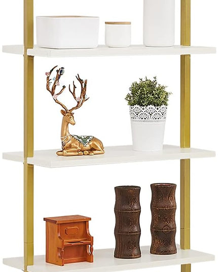 SUPERJARE Modern Ladder Shelf, 5-Tier Open Wall-Mounted Bookshelf with Stable Metal Frame, 72 Inches Storage Rack Shelves, Stand Bookcase for Home Office - White/Gold - LeafyLoom