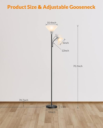 LEPOWER Floor Lamp, Standing Lamp with Replaceable 3000K Energy-Saving LED Bulbs,9W Lamp for Living Room with 5W Adjustable Reading Light, Modern Bright Floor Lamp for Bedroom, Living Room, Office - LeafyLoom