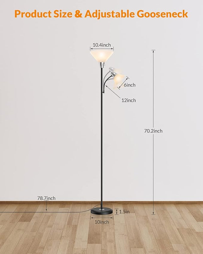 LEPOWER Floor Lamp, Standing Lamp with Replaceable 3000K Energy-Saving LED Bulbs,9W Lamp for Living Room with 5W Adjustable Reading Light, Modern Bright Floor Lamp for Bedroom, Living Room, Office - LeafyLoom