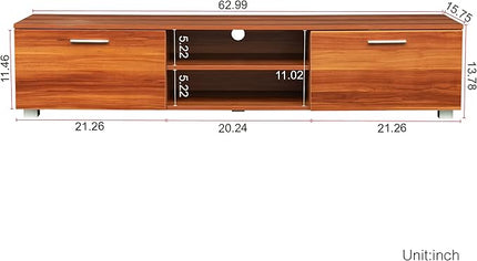 63" TV Stand with Open Shelves, Television Stands for TVs Up to 70", Media Console Entertainment Center Television Table with 2 Storage Cabinet for Living Room, Bedroom, Walnut - LeafyLoom