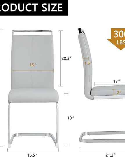 Dining Chairs Set, Kitchen Modern Metal Chairs with Faux Leather Padded Seat High Back and Sturdy Chrome Legs, Chairs for Dining Room (Light Gray, Set of 2) - LeafyLoom