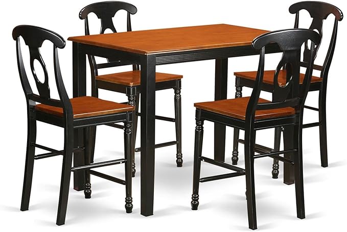 East West Furniture YAKE5-BLK-W 5 Piece Kitchen Counter Set Includes a Rectangle Dining Table and 4 Dining Room Chairs, 30x48 Inch, Black & Cherry - LeafyLoom