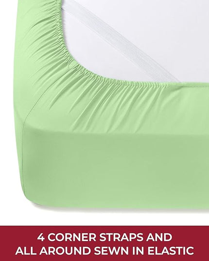 Mellanni RV Short Queen Sheets - 4 PC Iconic Collection Bedding Sheets & Pillowcases - Hotel Luxury, Extra Soft, Cooling Bed Sheets - Deep Pocket up to 10 inch (RV/Short Queen, Pistachio) - LeafyLoom