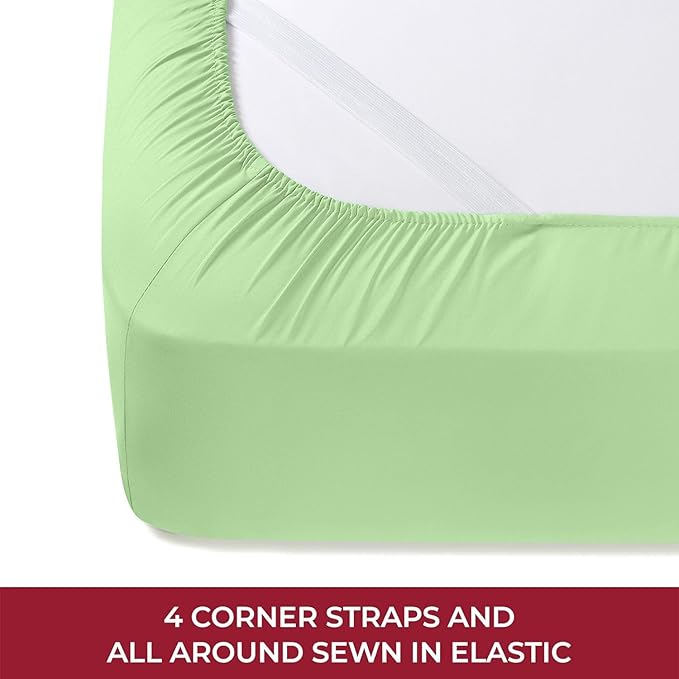 Mellanni RV Short Queen Sheets - 4 PC Iconic Collection Bedding Sheets & Pillowcases - Hotel Luxury, Extra Soft, Cooling Bed Sheets - Deep Pocket up to 10 inch (RV/Short Queen, Pistachio) - LeafyLoom