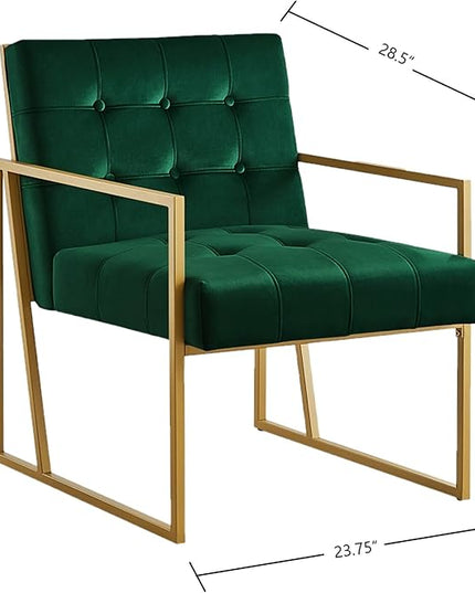 24KF Modern Jade Velvet Button Tufted Accent Chair with Golden Metal Stand, Decorative Furniture Chairs for Living Room Bedroom -Jade - LeafyLoom