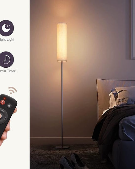 Floor Lamp,4 Color Temperature Modern LED Standing Lamp,Stepless Dimmer Remote Control Floor Lamps for Living Room/Bedroom/Office,3000k-7000k Elegant Tall Lamps with Linen Lamp Shade,Timmer - LeafyLoom