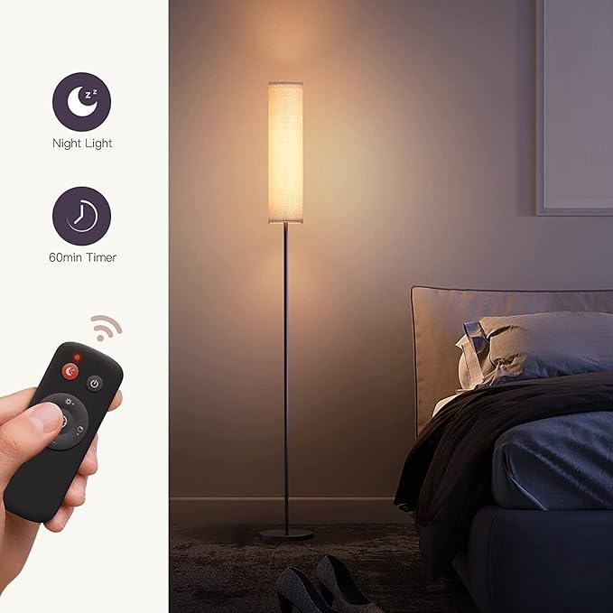 Floor Lamp,4 Color Temperature Modern LED Standing Lamp,Stepless Dimmer Remote Control Floor Lamps for Living Room/Bedroom/Office,3000k-7000k Elegant Tall Lamps with Linen Lamp Shade,Timmer - LeafyLoom