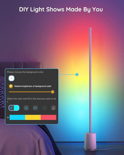 Govee Floor Lamp, RGBIC Lyra Color Changing Corner Lamp, Modern LED Lights with Wi-Fi App Control, 64+ Scene, DIY Modes, Music Sync, Standing Lamp, Suitable for Bedroom - LeafyLoom