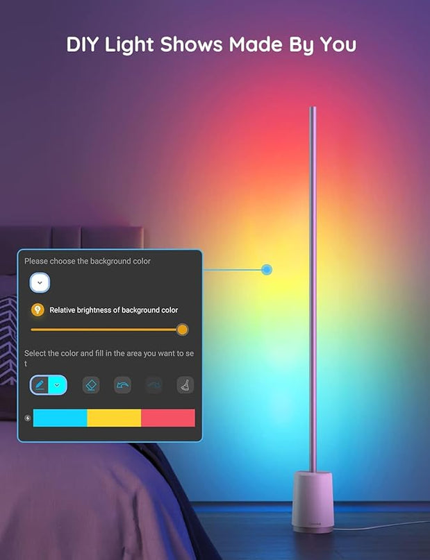 Govee Floor Lamp, RGBIC Lyra Color Changing Corner Lamp, Modern LED Lights with Wi-Fi App Control, 64+ Scene, DIY Modes, Music Sync, Standing Lamp, Suitable for Bedroom - LeafyLoom