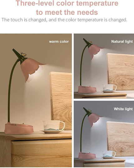 LED Desk Lamp Cordless Table Light Adjustable Gooseneck Dimmable Touch Rechargeable Battery Eye-Caring Night Light for Kids College Dorm Bedroom Reading (Pink) - LeafyLoom