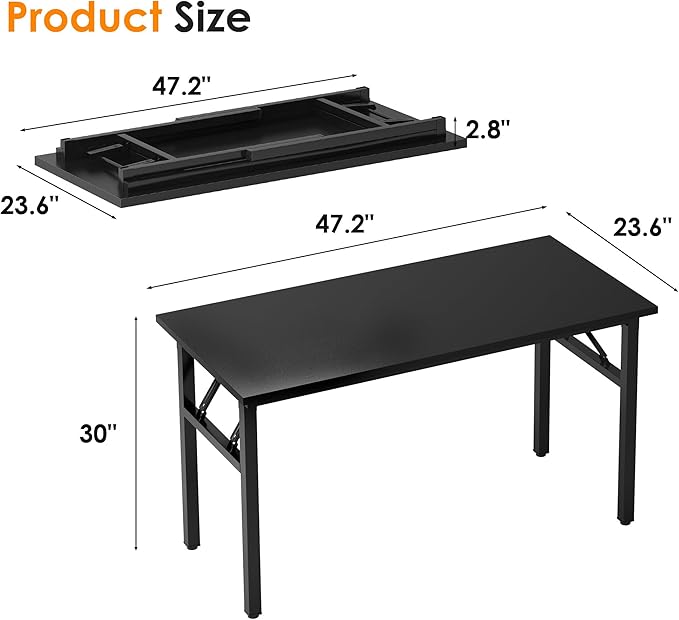 Need Computer Desk Office Desk 47 inches Folding Table with BIFMA Certification Computer Table Workstation No Install Needed, Black Brown - LeafyLoom