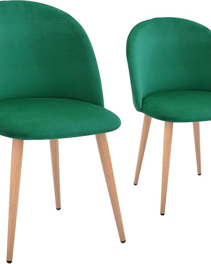CangLong Mid Century Modern Kitchen Velvet Upholstered Accent Leisure Chairs,Set of 2, Green 1 - LeafyLoom