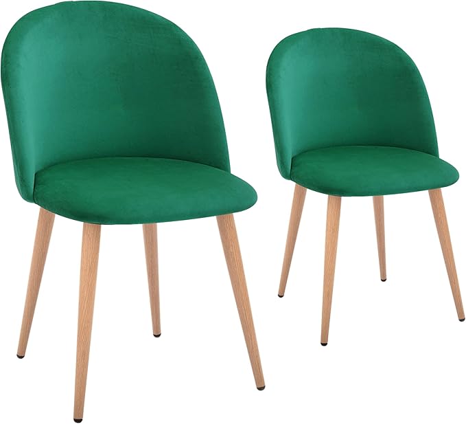 CangLong Mid Century Modern Kitchen Velvet Upholstered Accent Leisure Chairs,Set of 2, Green 1 - LeafyLoom