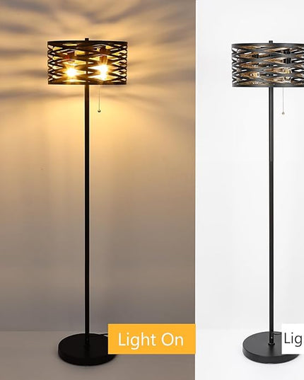 Industrial Floor Lamp for Living Room Black Standing Lamp Farmhouse Stand Up Lamp with Pull Chain Switch Tall Lamp for Bedroom Home Decor Vintage Rustic Unique Pole Lamps, Dual E12 Bulbs Included - LeafyLoom