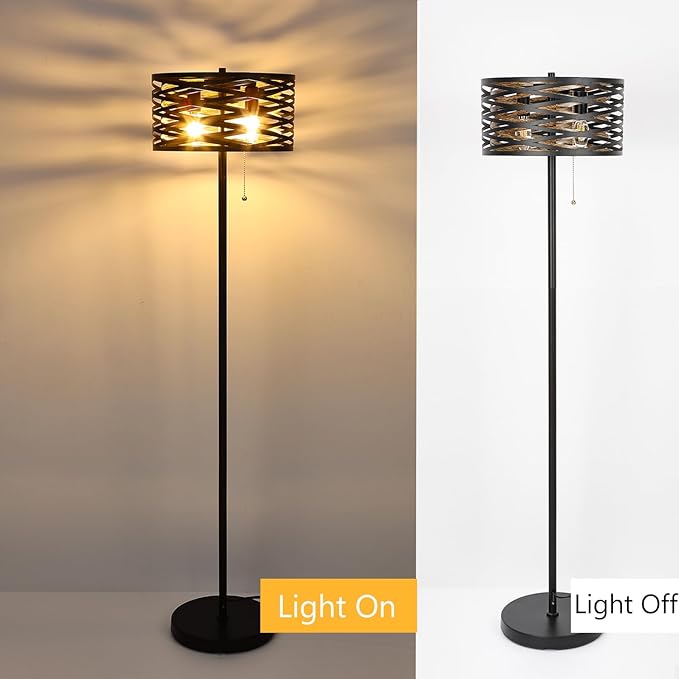 Industrial Floor Lamp for Living Room Black Standing Lamp Farmhouse Stand Up Lamp with Pull Chain Switch Tall Lamp for Bedroom Home Decor Vintage Rustic Unique Pole Lamps, Dual E12 Bulbs Included - LeafyLoom