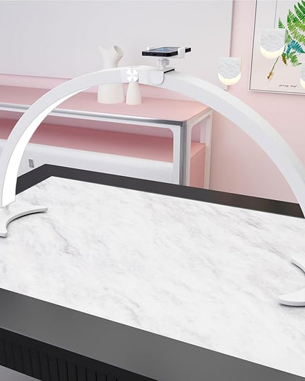 BQAN Half Moon Light for Nail Desk, 29'' 40W Nail Tech Desk Lamp with Phone Holder & Wire Controller & Remote, Stepless Adjustment Desk Lamp for Nails, Tattoo, Eyelash Extensions - LeafyLoom