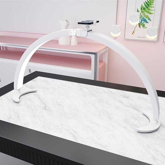 BQAN Half Moon Light for Nail Desk, 29'' 40W Nail Tech Desk Lamp with Phone Holder & Wire Controller & Remote, Stepless Adjustment Desk Lamp for Nails, Tattoo, Eyelash Extensions - LeafyLoom