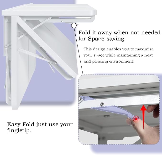 TEAMIX Wall Mounted Desk, White Folding Desk for Small Spaces Floating Shelf Organizer with Heavy-Duty Brackets for Home Office - LeafyLoom