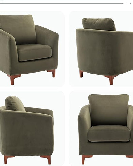 COLAMY Velvet Accent Chair with Storage Ottoman Set, Upholstered Barrel Arm Chair with Footrest, Modern Living Room Chair with Back Pillow, Olive - LeafyLoom
