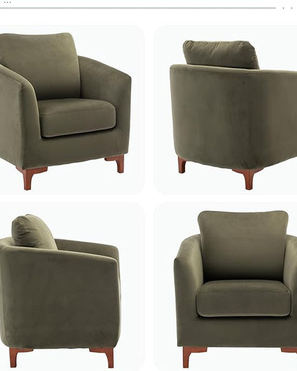 COLAMY Velvet Accent Chair with Storage Ottoman Set of 2, Upholstered Barrel Arm Chair with Footrest, Modern Living Room Chair with Back Pillow, Olive - LeafyLoom