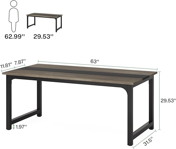 Tribesigns Modern Computer Desk, 63 x 31.5 inch Large Office Desk Computer Table Study Writing Desk Workstation for Home Office, Grey/Black - LeafyLoom