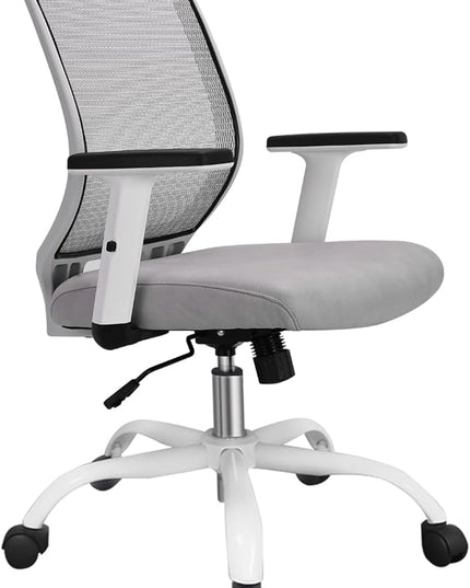 Schwake Ergonomic Office Chair Home Mesh Desk Chair with Adjustable Arms - Mid Back Computer Chairs for Adults - Swivel Task Chair Comfortable for Home Office (White &Grey) - LeafyLoom