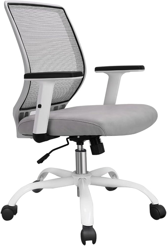 Schwake Ergonomic Office Chair Home Mesh Desk Chair with Adjustable Arms - Mid Back Computer Chairs for Adults - Swivel Task Chair Comfortable for Home Office (White &Grey) - LeafyLoom