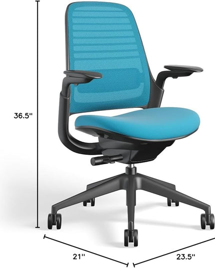 Steelcase Series 1 Office Chair - Ergonomic Work Chair with Wheels for Carpet - Helps Support Productivity - Weight-Activated Controls, Back Supports & Arm Support - Easy Assembly - Blue Jay - LeafyLoom