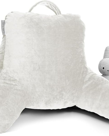 Clara Clark Reading Pillow with Portable Lap Desk Set for Kids, Back Pillow for Sitting Up in Bed, Memory Foam Back Support Pillow, Bed Rest Pillow with Foldable Laptop Desk, Small - White - LeafyLoom