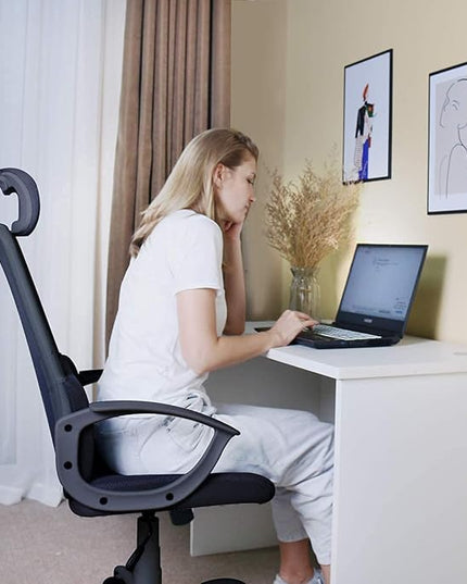 SMUG Office Chair, Ergonomic Mesh Home Office Computer Chair with Lumbar Support/Adjustable Headrest/Armrest and Wheels/Mesh High Back/Swivel Rolling (Black) - LeafyLoom