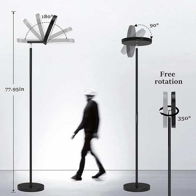 JOOFO Sky LED Floor Lamp,Folding Modern Torchiere Floor Lamp,Bright Dimmable Led Floor Lamp with Remote &Touch Control,5 Color Temperatures,Tall Standing Lamp for Living Room,Office,Bedroom,(Black) - LeafyLoom