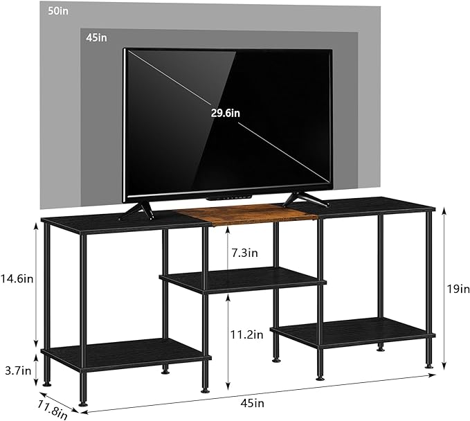 50 Inch TV Stands for Living Room Black Entertainment Center with Storage for 50 43 40 32 Inch TV Console Table for Bedroom Office - LeafyLoom