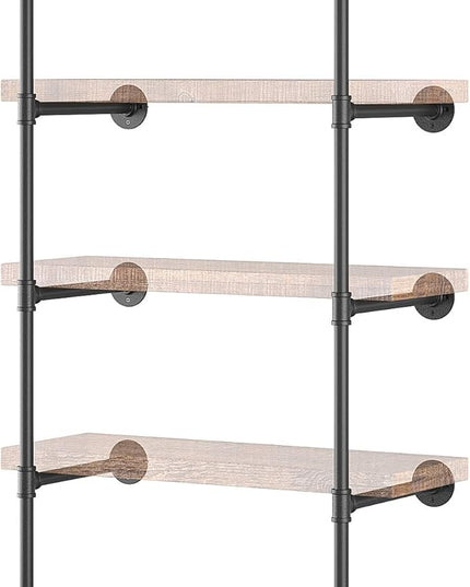 Yuanshikj 2Pc (56" tall 12" deep 3/4") Industrial Wall Mount iron Pipe Shelf Shelves Shelving Bracket Black Bookshelf Bookcase DIY Storage office Kitchen (4Tier Hardware only) - LeafyLoom