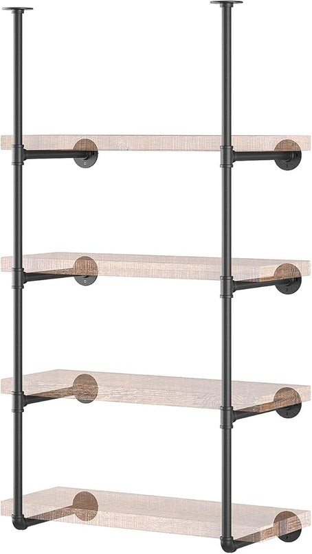 Yuanshikj 2Pc (56" tall 12" deep 3/4") Industrial Wall Mount iron Pipe Shelf Shelves Shelving Bracket Black Bookshelf Bookcase DIY Storage office Kitchen (4Tier Hardware only) - LeafyLoom