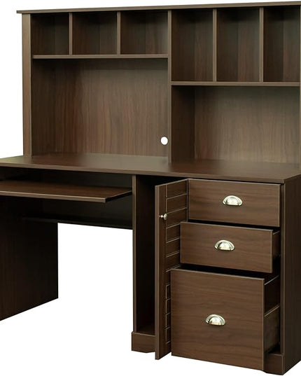 NicBex Laik-DW-00017-DX Desks, 59.06" W x 23.62" D x 57.68" H, Walnut - LeafyLoom