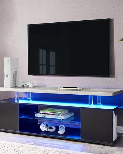 NicBex TV Stand for 65 Inch TV LED Gaming Entertainment Center Media Storage Console Table with Large Sliding Drawer & Side Cabinet for Living Room,Bedroom,51 Inch,Grey+Black - LeafyLoom