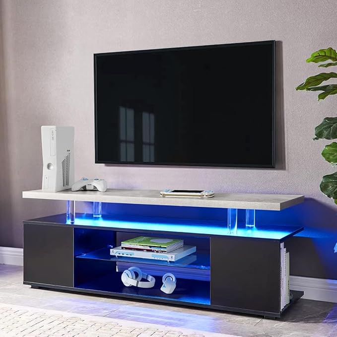 NicBex TV Stand for 65 Inch TV LED Gaming Entertainment Center Media Storage Console Table with Large Sliding Drawer & Side Cabinet for Living Room,Bedroom,51 Inch,Grey+Black - LeafyLoom