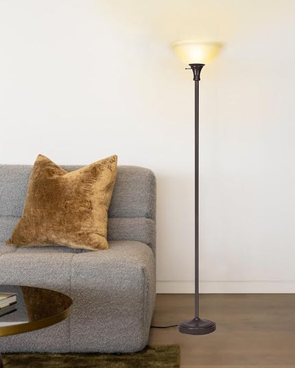 Floor Lamp Frosted White Glass Bowl Shade - for Room Decor - Bedroom Decor - Floor Lamp for Bedroom - Floor Lamps for Living Room (Brown) - LeafyLoom