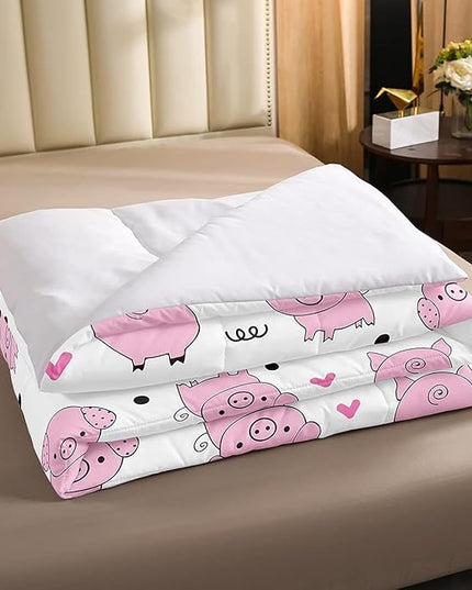 Erosebridal Pink Pig Comforter Set for Girls Kawaii Room Decor Queen,Cute Pigs Bedding Set for Kids Boys Children Farm Animal Quilted Duvet Sets Cartoom Style Soft Lightweight Down Comforter 3 Pcs - LeafyLoom