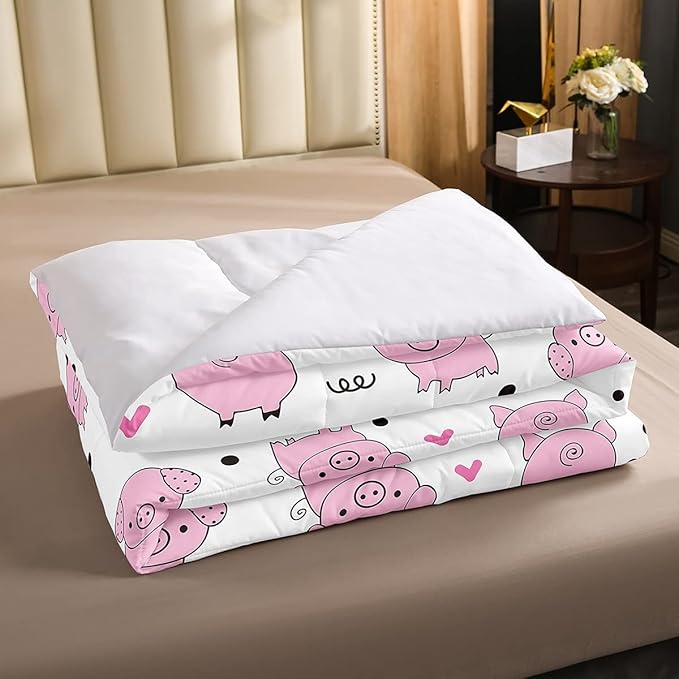 Erosebridal Pink Pig Comforter Set for Girls Kawaii Room Decor Queen,Cute Pigs Bedding Set for Kids Boys Children Farm Animal Quilted Duvet Sets Cartoom Style Soft Lightweight Down Comforter 3 Pcs - LeafyLoom