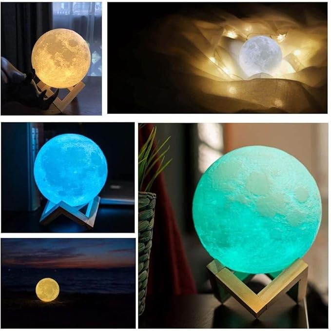 CPLA Moon Lamp 2024 Upgrade 6inch 128 Colors, Kids Room Decor Home Decor- 3D Printing Moon Night Light for Kids Adults- Gifts for Girls Boys Men Women Birthday- Wooden Stand & Remote/Touch Control - LeafyLoom