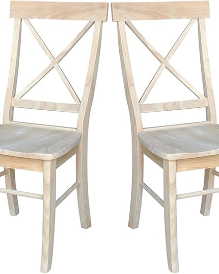 International Concepts Pair of X-Back Dining Chairs, Unfinished Wood - LeafyLoom