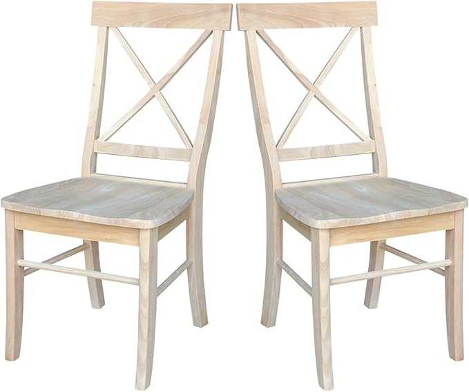 International Concepts Pair of X-Back Dining Chairs, Unfinished Wood - LeafyLoom