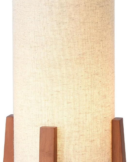 KUNJOULAM Modern Small Table Lamps, Nightstand Lamp with Linen Fabric Shade, 13.9" Cylinder Bedside Table Lamp for Bedroom, Cafe, Living Room Home Decor - LeafyLoom