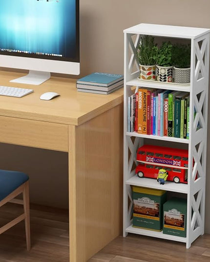 Small Bookcase - 5 Tier Small Bookshelves for Kids, Open Bookshelf, Book Storage Shelf Display Rack for Bathroom, Living Room, Bedroom, Office - White - LeafyLoom